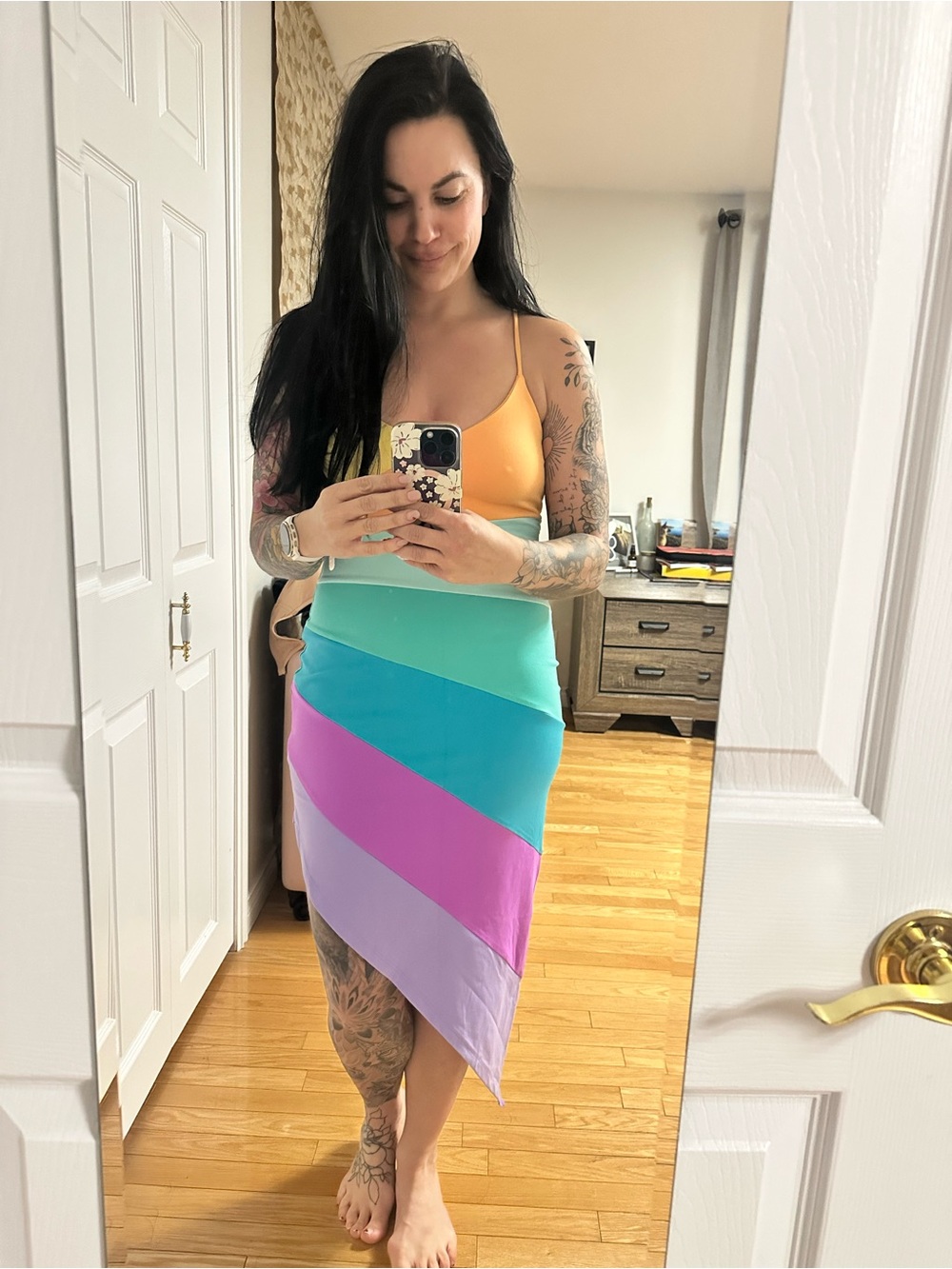 Colorblock Asymmetrical Midi Skirt - Multicolor Susana Monaco